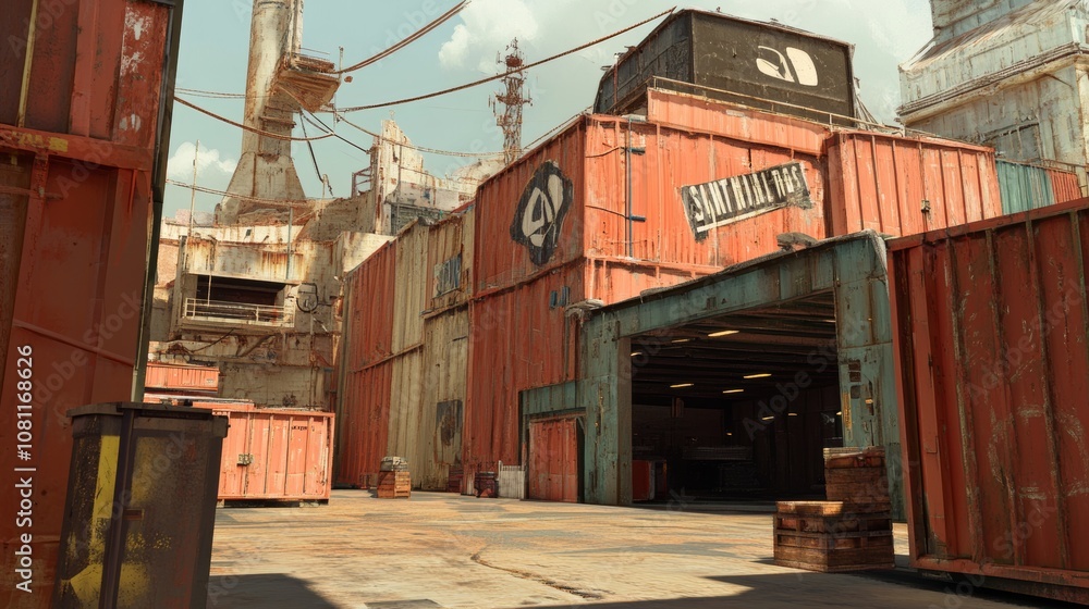 Poster modular warehouse game environment concept art generative ai