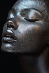 Woman with silver paint on her face