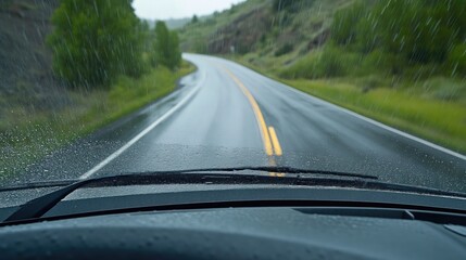 Raindrops Splattering on Truck’s Windshield During Storm