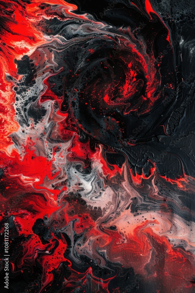 Aufkleber abstract art depicting intense chaos with swirling red and black patterns for creative design