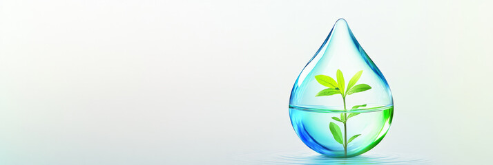 Sustainable growth concept: seedling in water droplet symbolizing eco-friendly practices