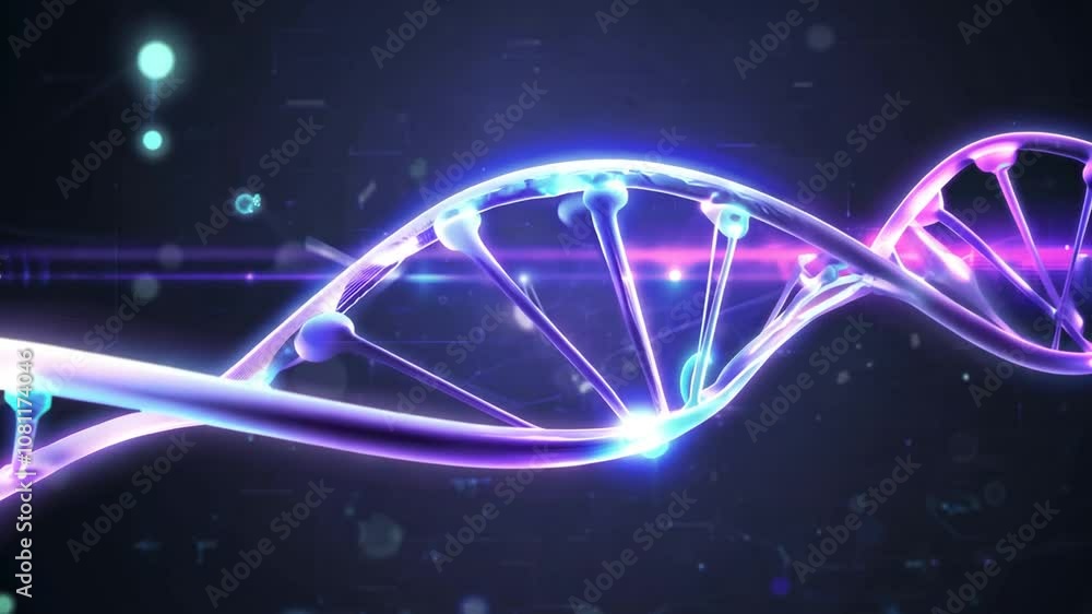 Poster abstract design of purple and blue dna structure with motion effects generative ai