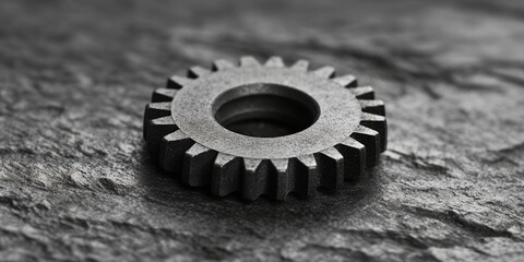 A Solitary Metal Gear Resting on a Textured Surface Showcasing Intricate Details, Cast in Soft Light, Highlighting Its Industrial Design and Utility
