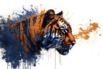 Tiger head with orange and navy stripes