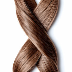 Fototapeta premium Intertwined Light Brown Hair Strands on White Background, tresses, texture, shiny, glossy, smooth