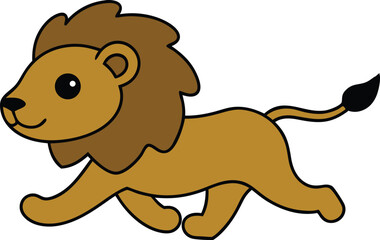 vector of a cute lion running  out line on white.eps