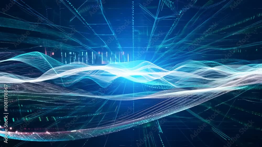 Poster abstract technology background depicting big data concepts in motion generative ai