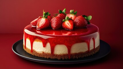 Strawberry Topped Cheesecake with Red Glaze