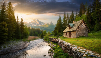 quiet living space and texture on the magnificent peaks of the mountains	
