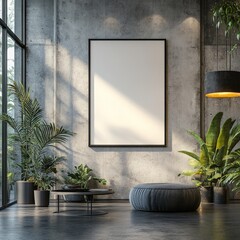 Empty poster frame in a modern office, perfect for advertising, branding, or promotional display
