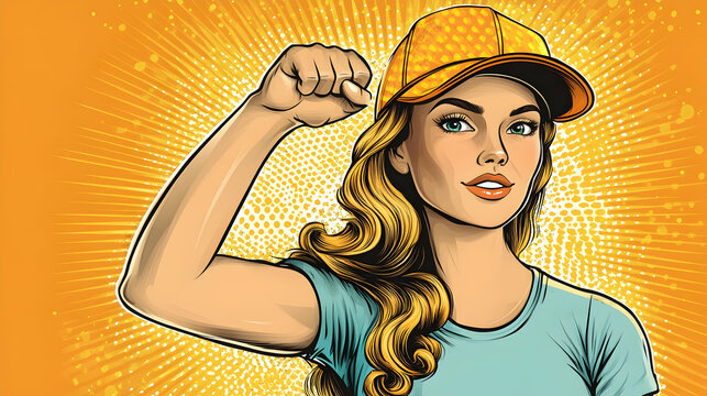 Strong Woman Pop Art Style Illustration, girl, female, power, fist, arm