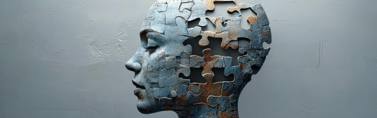 Puzzle head symbolizing mental health and cognitive challenges
