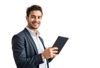 Portrait of a young businessman using tablet computer