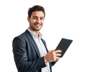 Portrait of a young businessman using tablet computer