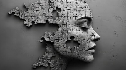 Puzzle head symbolizing mental health and cognitive challenges