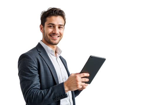 Portrait of a young businessman using tablet computer - Powered by Adobe