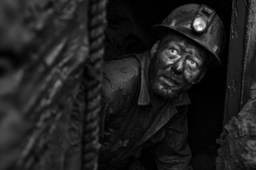 Miners Emerging from Shaft: Hard Work and Human Element in Mining