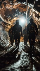 Miners Conducting Safety Training Drill in Underground Ore Mine for Emergency Preparedness