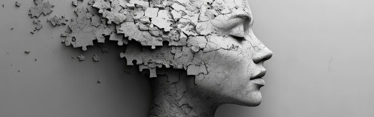 Puzzle head symbolizing mental health and cognitive challenges
