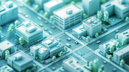 Fototapeta premium Maqueta 3D de ciudad moderna con calles y edificios en tonos pastel