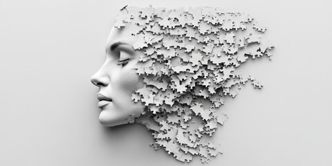 Puzzle head symbolizing mental health and cognitive challenges
