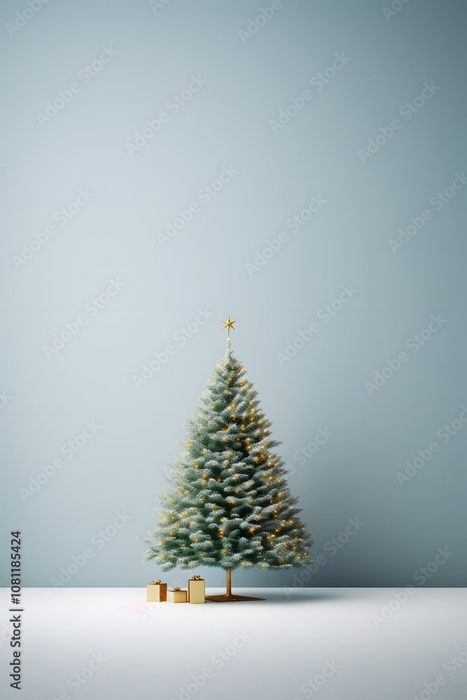 Poster a christmas tree set against an empty minimalistic background ai generated illustration
