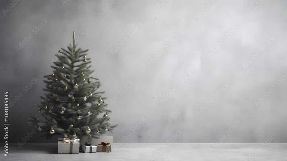 Poster A Christmas tree set against an empty minimalistic background AI generated illustration