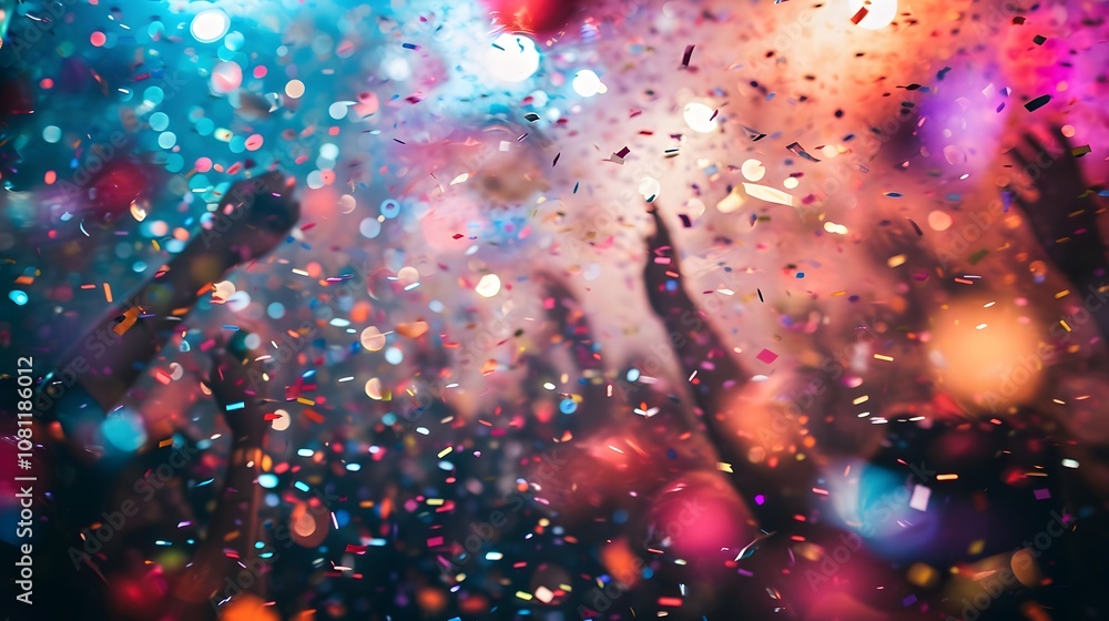 Aufkleber a dynamic and energetic party scene portrayed in a photo featuring colorful confetti creating a joyf