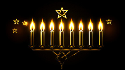 Glowing menorah with candles and Stars of David