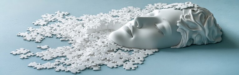 Puzzle head symbolizing mental health and cognitive challenges