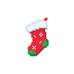 Pixel christmas socks.
Pixel design embroidery Isolated on a white background.