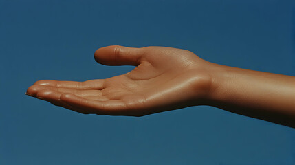 Open Hand Against Blue Sky, palm, outstretched hand, giving, receiving, offering
