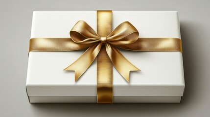 White Gift Box with a Gold Ribbon and Bow