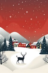 A reindeer in Santas suit and a minimalist snowy village backdrop AI generated illustration