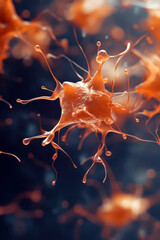 World multiple sclerosis day. Vertical banner. Copy space. Orange neurons on a dark background. The problem of chronic autoimmune diseases. Inclusion of disabled people