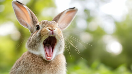 Yawning Bunny Rabbit in Green Nature, hare, sleepy, tired, cute, adorable