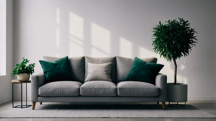 Modern Living Room Interior with Green Accents on Sofa