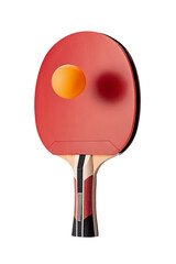 Table tennis equipment racket and yellow ping pong ball isolated on a white background