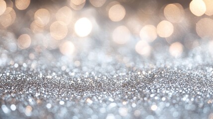 Abstract Silver Glitter Background with Blurry Bokeh Lights