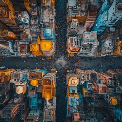 Arial or wide-angle shot of a bustling Indian city, dynamic scene