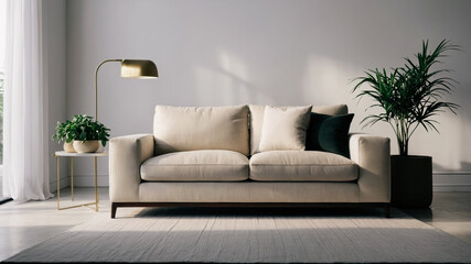 Stylish Living Room Interior with Beige Sofa and Coffee Table
