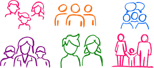 Family Members Related Icons Crayon Chalk Drawing Vector Set