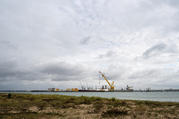 Fototapeta premium View of La Pallice, from rivedoux, re island, the trade port of La Rochelle.