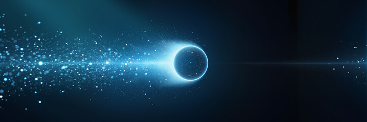 a bright, glowing blue comet in a dark, starry background