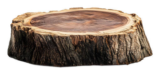 Tree trunk wood podium on a transparent background. isolated background.