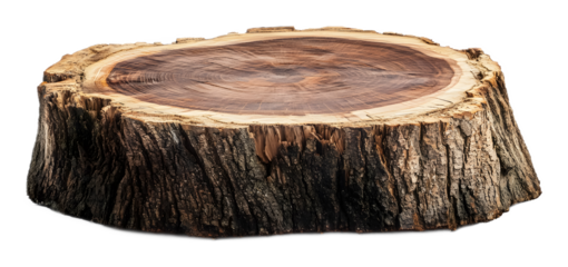 Tree trunk wood podium on a transparent background. isolated background.