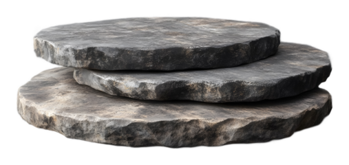 Triple round stone podium rock isolated on a transparent background