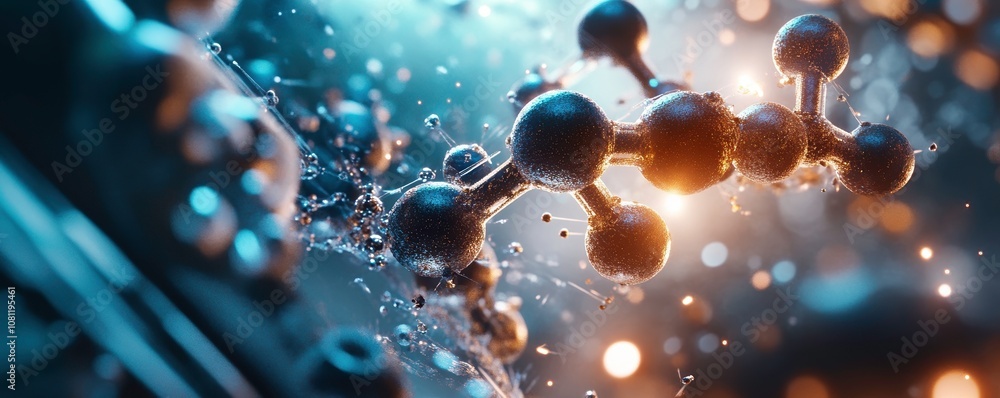 Poster futuristic molecular structure with glowing particles and dynamic background