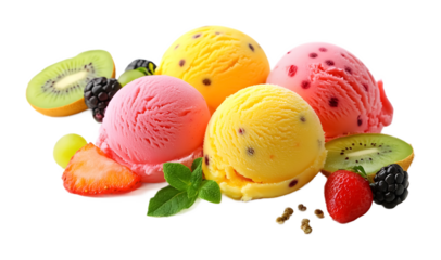 tropical fruit ice cream isolated on white background