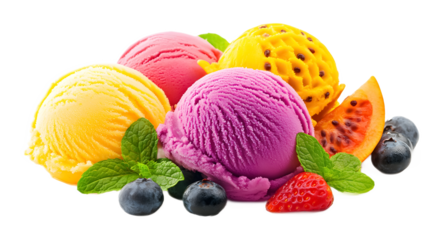 tropical fruit ice cream isolated on white background 